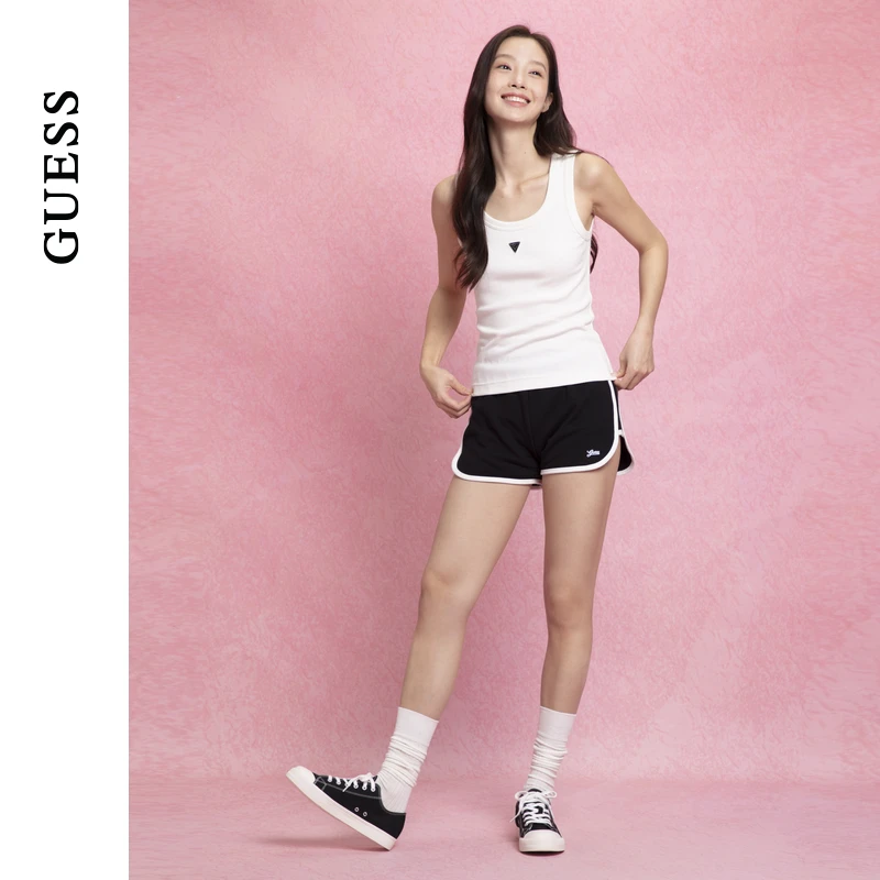 GUESS24年新款春季女士纯色金属logo百搭罗纹背心-W4PP93K2Q40