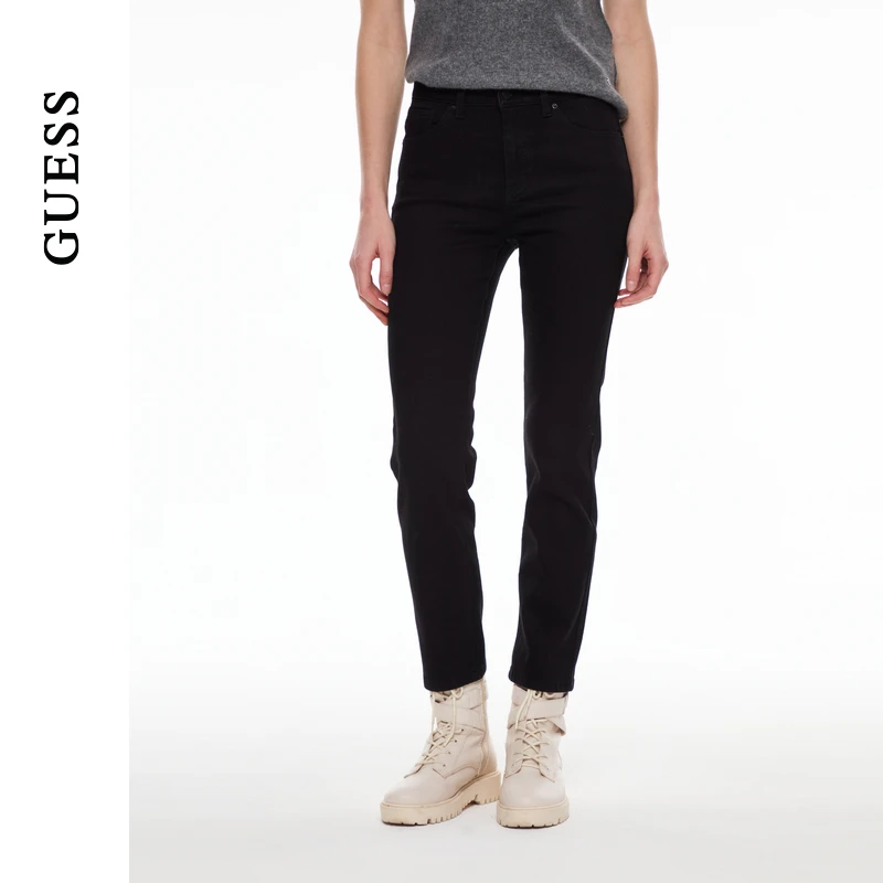 GUESS女士百搭时尚微弹水洗加绒直筒牛仔裤-YO4D9190