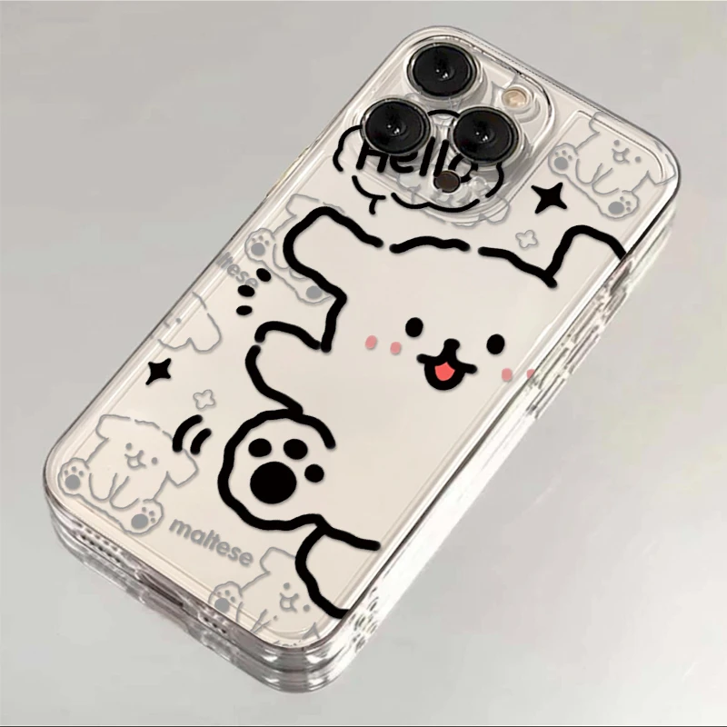 ins素描线条小狗适用iPhone15/14promax手机壳苹果13/12/11软套XR