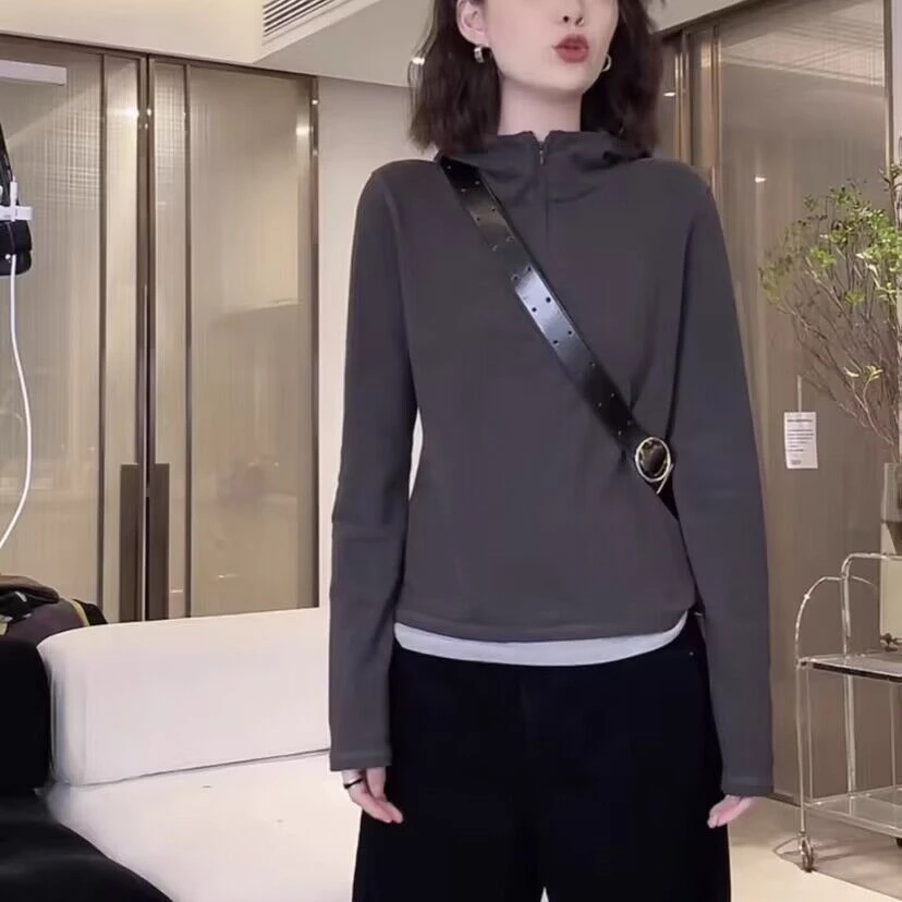 撞色拼接套头连帽卫衣女秋冬新款显瘦百搭假两件休闲打底长袖上衣