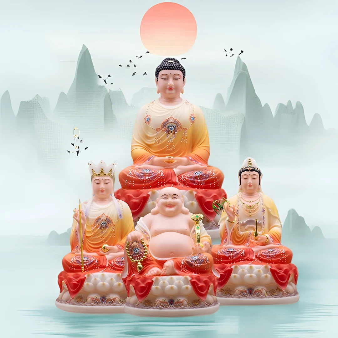 汉白玉富贵红衣婆娑四圣工艺品家居弥勒佛创意摆件白瓷神像家用