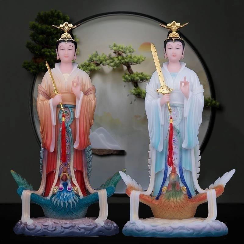 新款汉白玉九天玄女像家用摆件像九天玄女手工贴金手工上色精工品