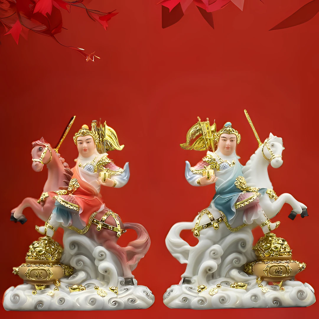 汉白玉报马将军黄小跑工艺品中式家居陶瓷摆件神像家用摆件包邮
