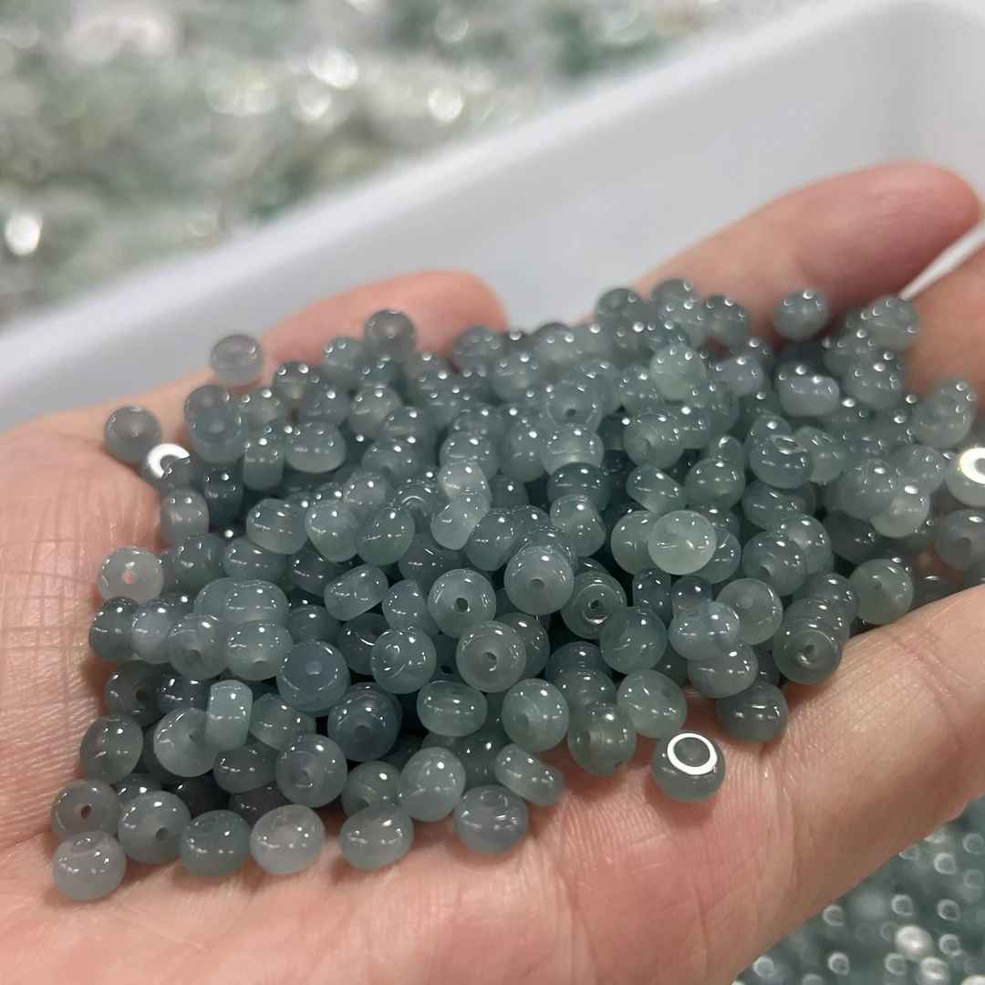 翡翠散珠冰种老蓝水算盘珠天然翡翠A货手串项链DIY编织配饰珠子