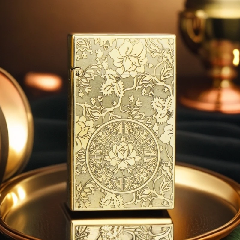 佐罗原铜552朗声五面精雕富贵牡丹花煤油打火机男士轻奢礼品创意
