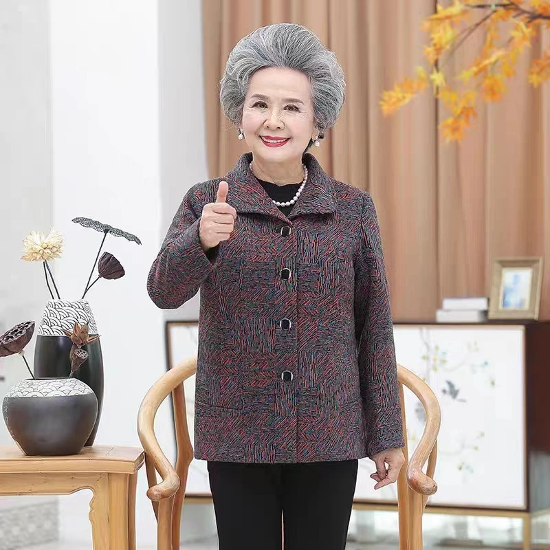 妈妈装春装新款外套70岁80加厚中老年女装时尚上衣宽松老年人衣服