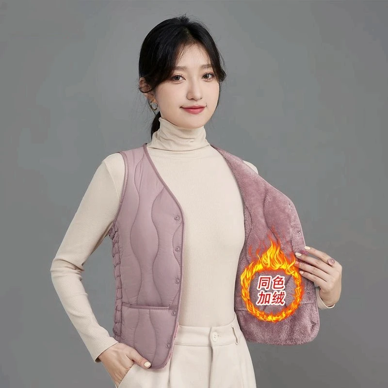 秋冬棉马甲女加绒加厚坎肩修身短款中老年女保暖背心工装内穿打底