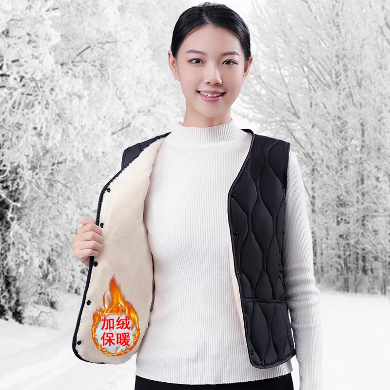 新款女棉马甲短款加绒加厚女士内穿防寒背心修身保暖工装马甲内搭