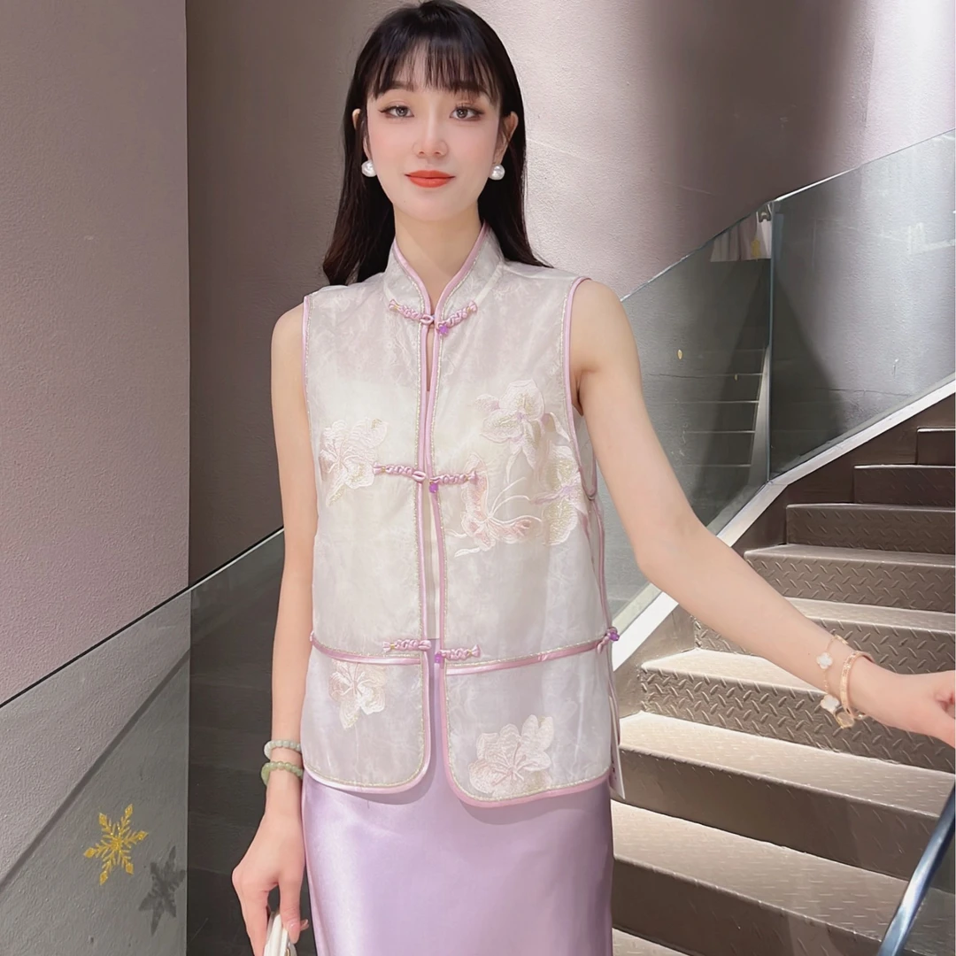 《ELFBOX》《紫仪》时尚休闲显瘦中国风气质新中式绣花马甲0520