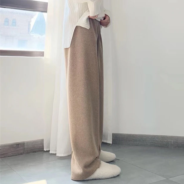 宽松休闲垂感窄版针织阔腿裤女秋冬装小个子显瘦拖地高腰直筒长裤