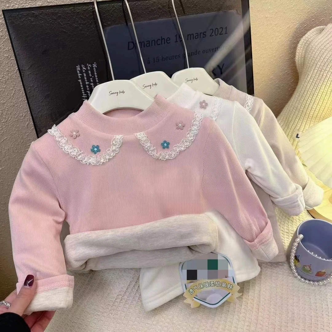 儿童冬季打底衫加绒百搭童装加厚加绒长袖女童保暖宝宝衣圆领上衣