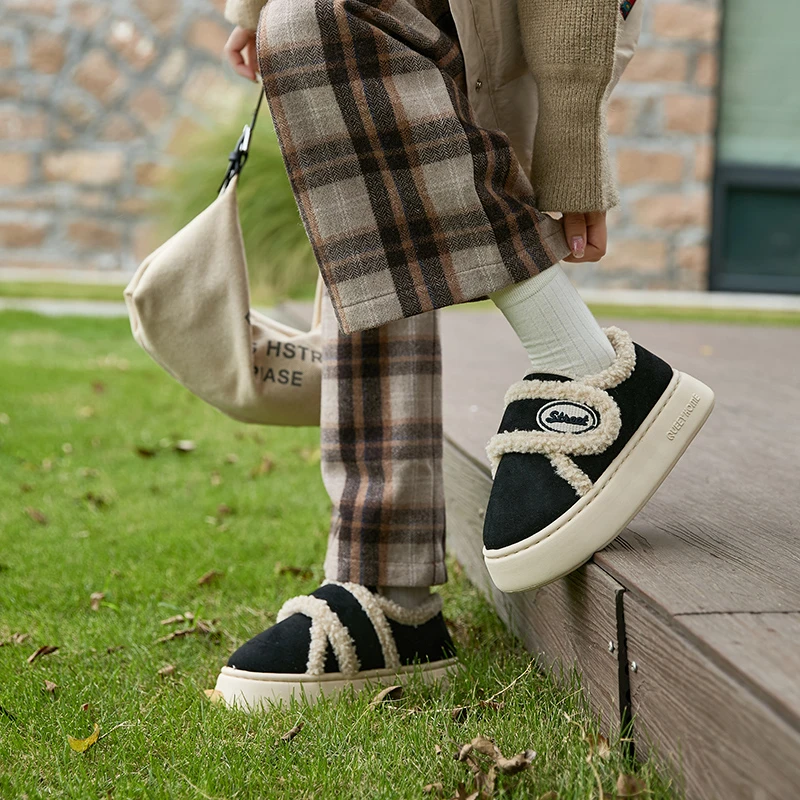 魔术贴家庭专用拖鞋男款厚底雅丹风冬季保暖搭子外穿加绒棉鞋女士