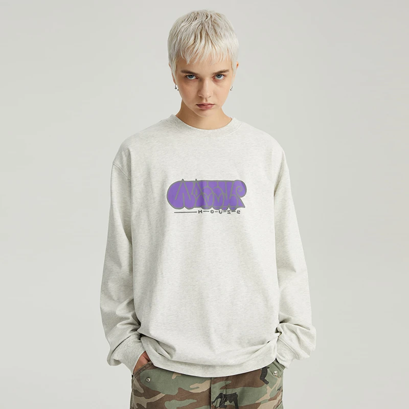 WassupHouse基础涂鸦手绘长袖T恤秋冬美式圆领秋季百搭潮流春季