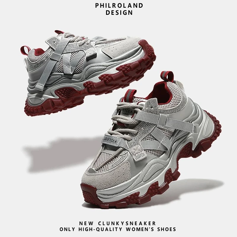 轻奢带钻老爹鞋女2024秋季百搭真皮厚底运动鞋潮