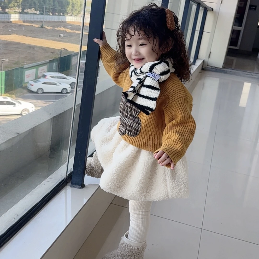 儿童秋冬韩版针织毛衣 女童花朵针织套头毛衣毛绒百搭洋气时尚