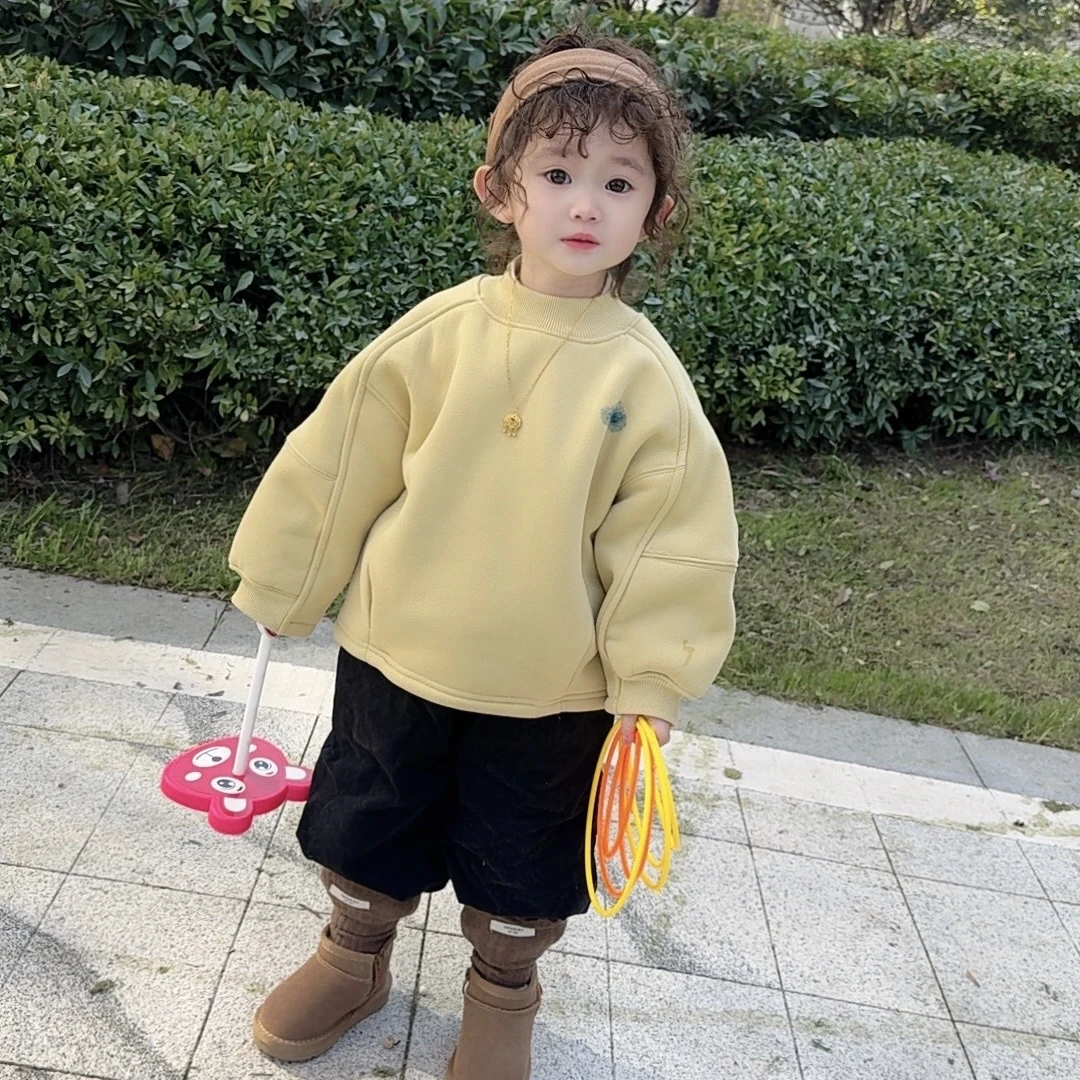 女童加厚加绒卫衣韩版卡通印花休闲冬季上衣裤子马甲儿童男童洋气