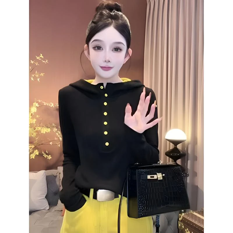 欧货双面德绒连帽卫衣女2024秋冬新款半开扣时尚百搭修身打底上衣