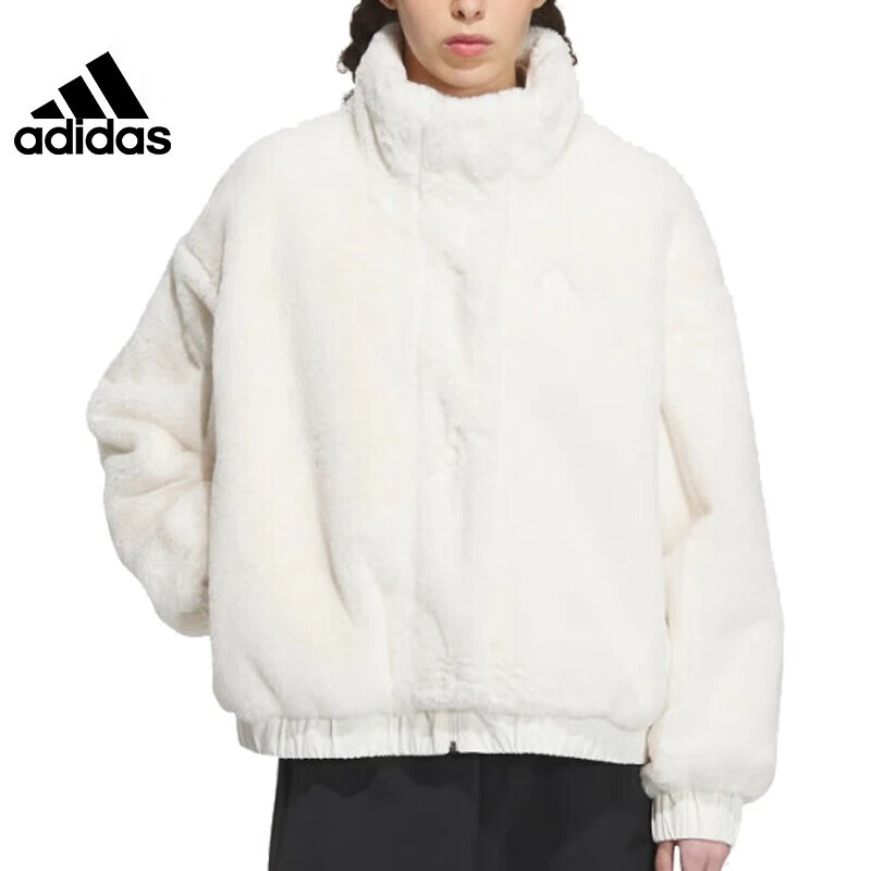 adidas/阿迪达斯女子毛绒外套人造毛皮夹克立领宽松保暖IP7045