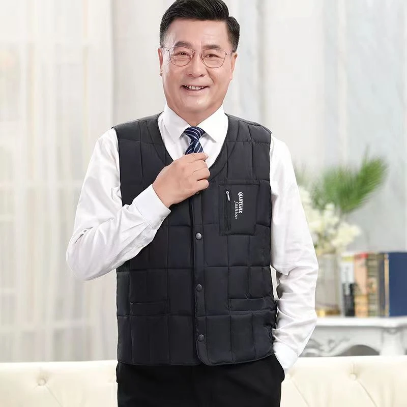 中老年马甲男爸爸冬装羽绒背心老年人爷爷加绒加厚保暖坎肩小棉衣