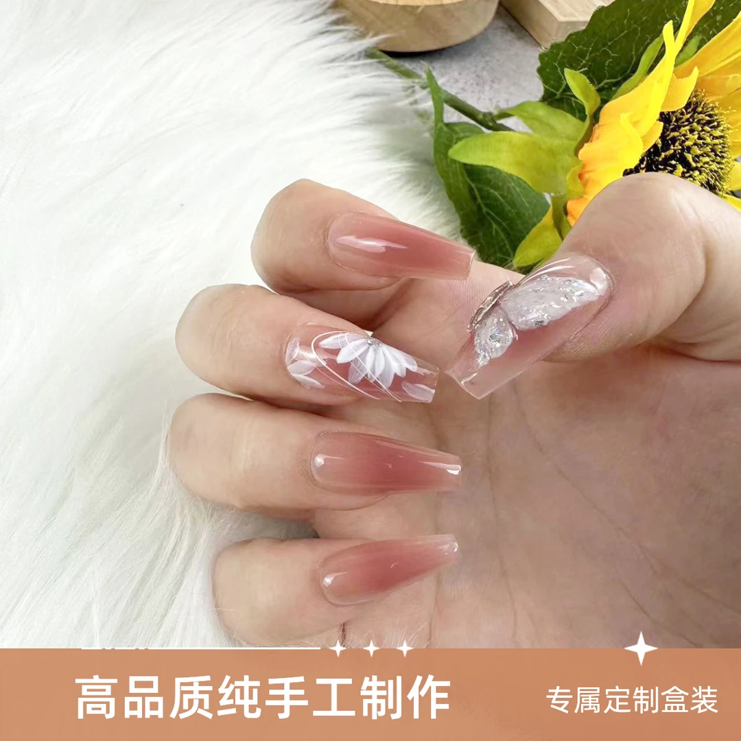优品美学[美丽绽放]纯手工穿戴甲美甲贴片可拆卸手绘蝴蝶腮红长款