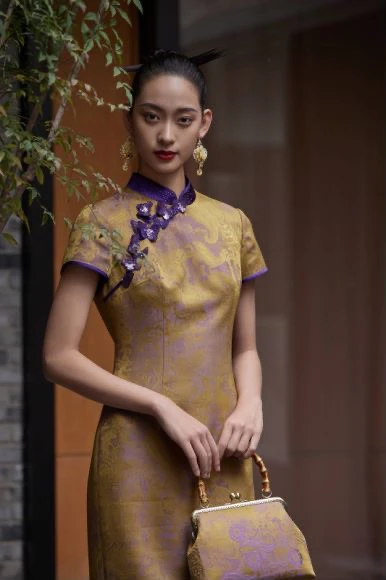 17712朱紫褕金玉满堂中国风喜妈妈喜婆婆旗袍复古气质显瘦优雅