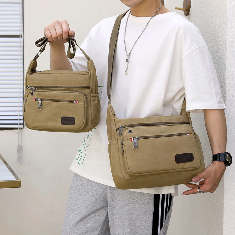 男包大容量帆布单肩大包韩版简约运动小挎包百搭休闲男斜挎包背包