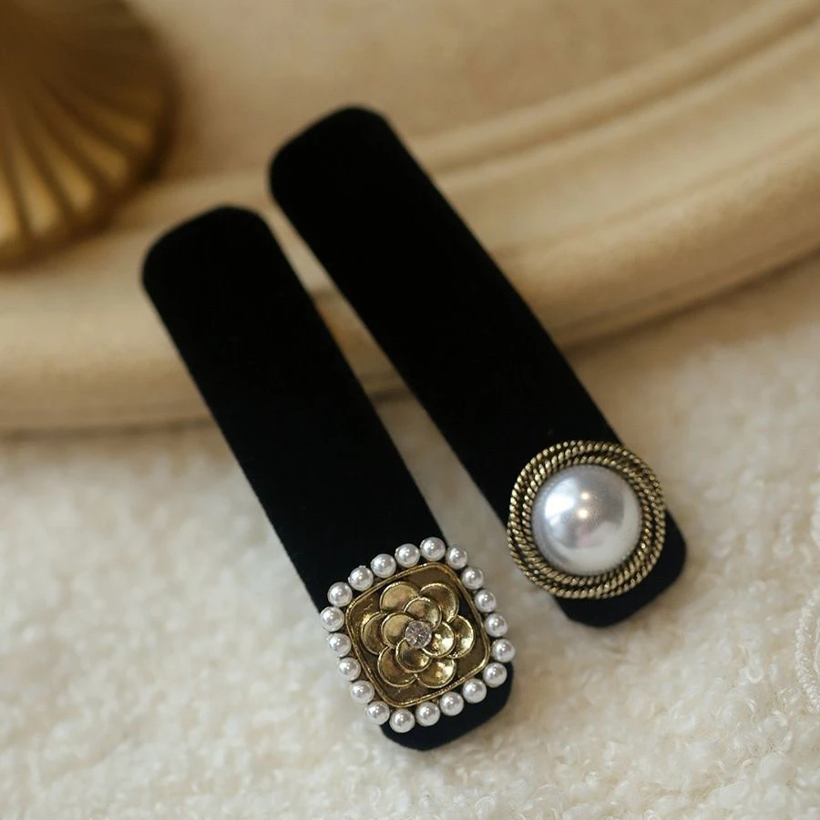 法式复古气质发夹ZZ花朵秀气丝绒刘海碎发边夹