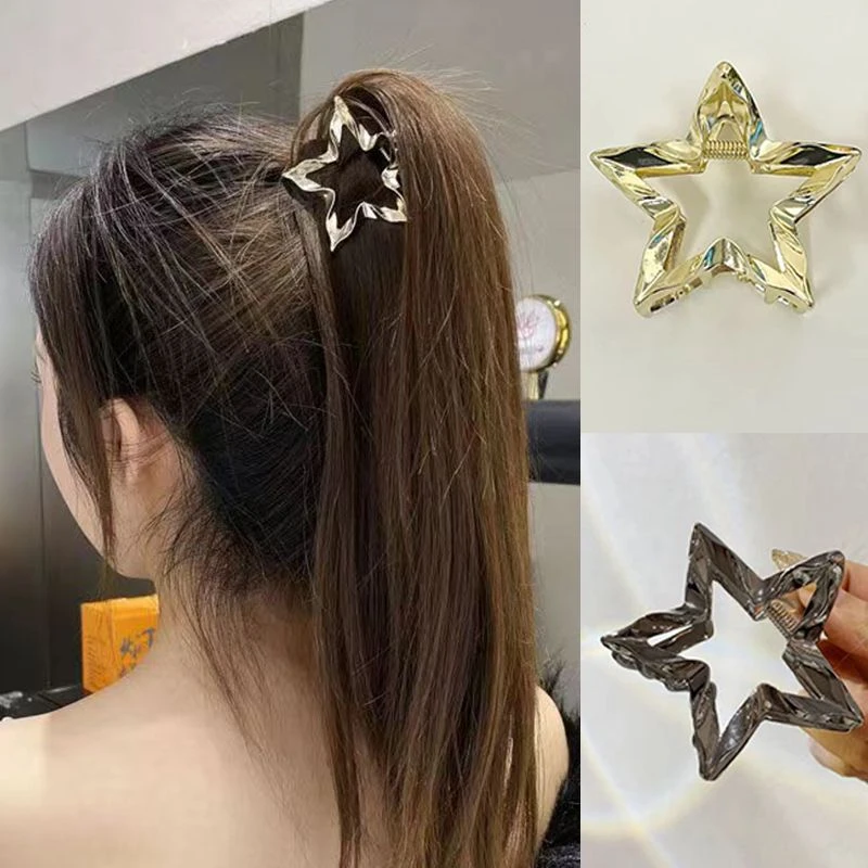 高颜值五角星高马尾抓夹2024年新款后脑勺鲨鱼夹洋气立体发夹头饰