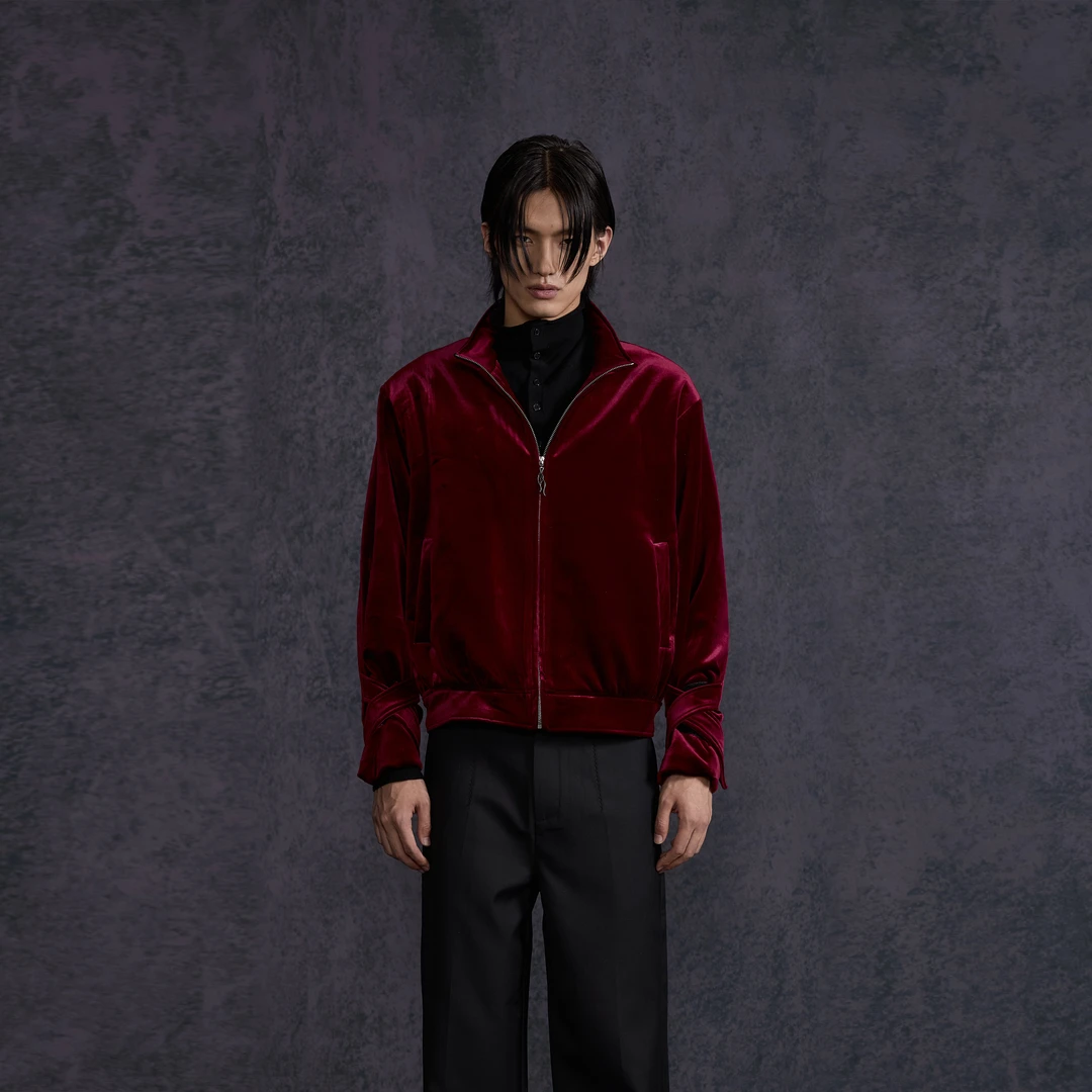 Hype yourself「折棘」倒绒暗纹丝绒交叉绑带廓形夹克