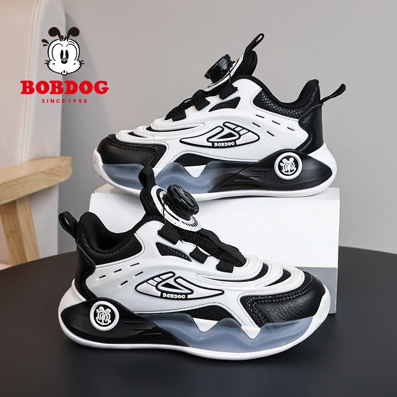 巴布豆童鞋男童运动鞋皮面防水春秋季新款中大童男孩子休闲跑步鞋