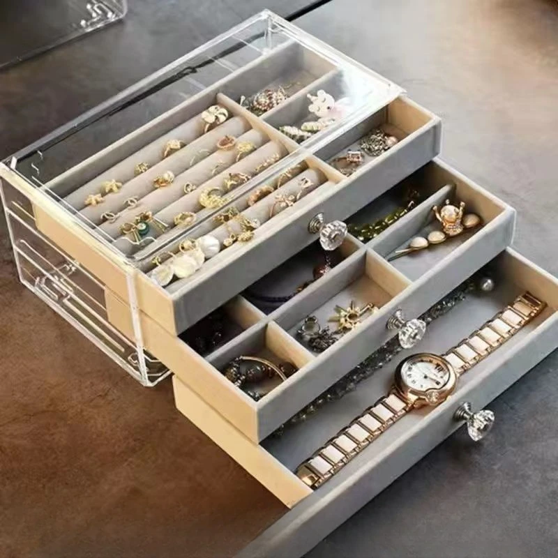 亚克力三层抽屉式口红护肤品首饰盒耳环耳钉项链饰品收纳盒首饰箱