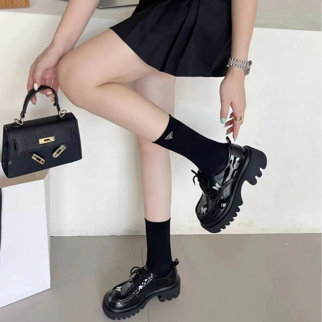 系带增高单鞋时尚黑色百搭皮鞋日系学院风可爱蝴蝶厚底乐福鞋