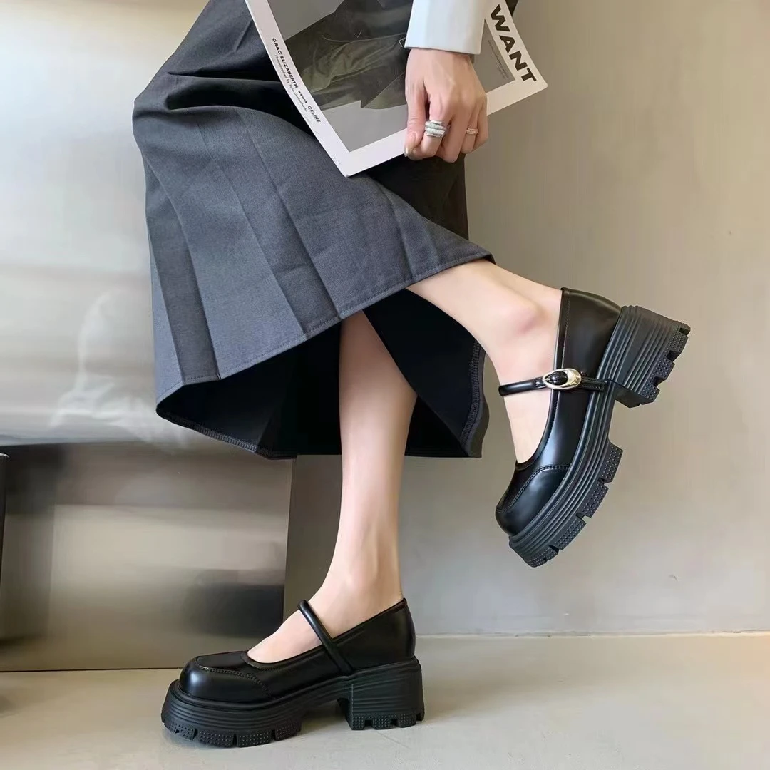 日系厚底法式玛丽珍鞋女2025新款百搭浅口粗跟洛丽塔女鞋jk学院风