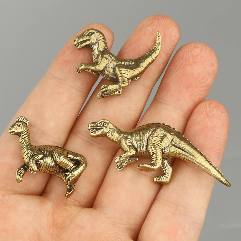 纯黄铜恐龙摆件桌面小装饰茶宠剑龙霸王龙侏罗纪复古铜工艺品礼品