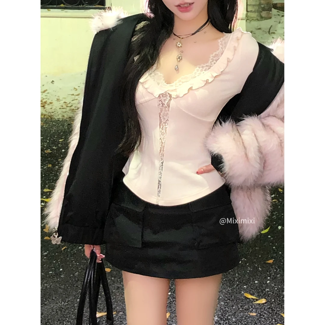 瑞茜·威瑟斯秋冬纯欲风显瘦修身设计感半身裙长袖针织衫R6919-1H