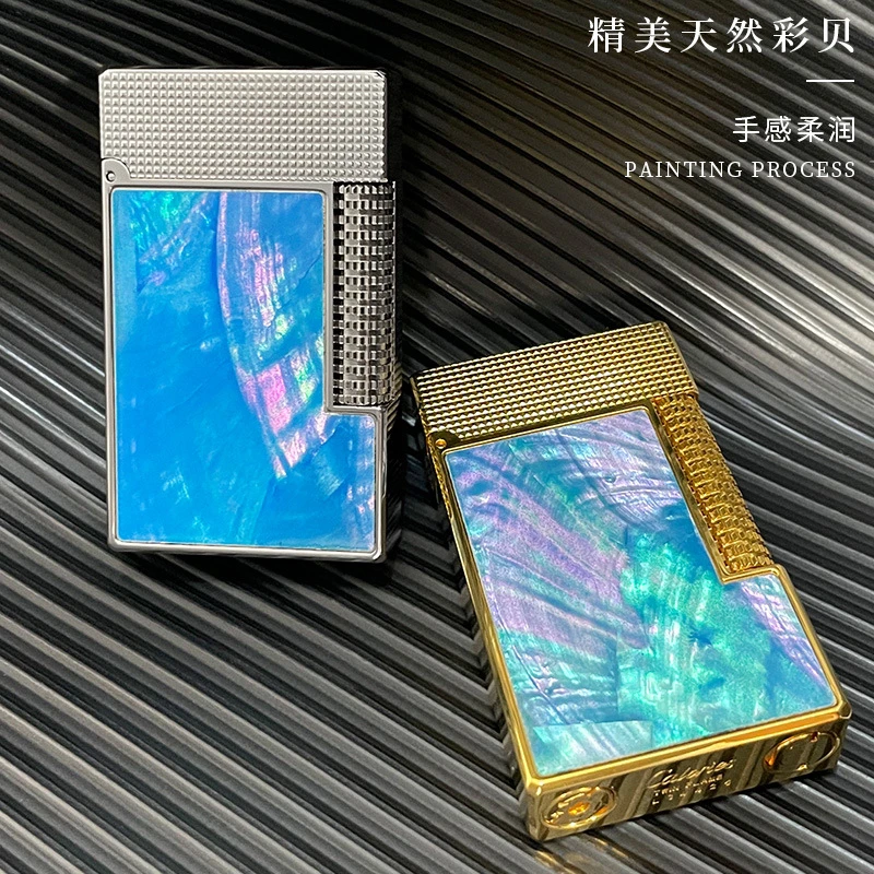 卡路朗声打火机朗声双火彩贝手工雕刻黄铜一体朗声打火机经典男士