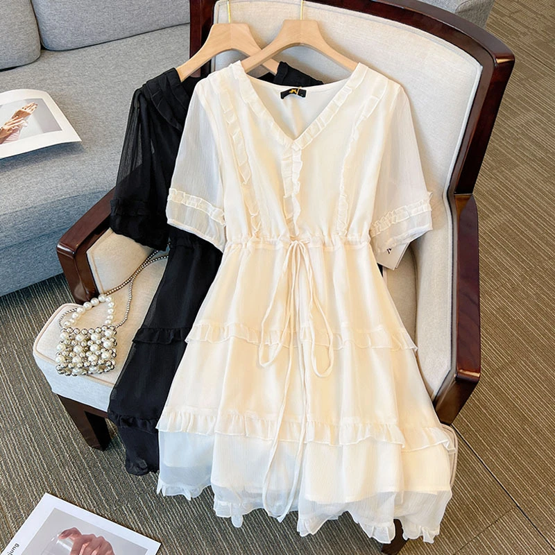 【现货63701】120-300斤大码法式连衣裙夏季新款胖mm木耳边甜美睡裙