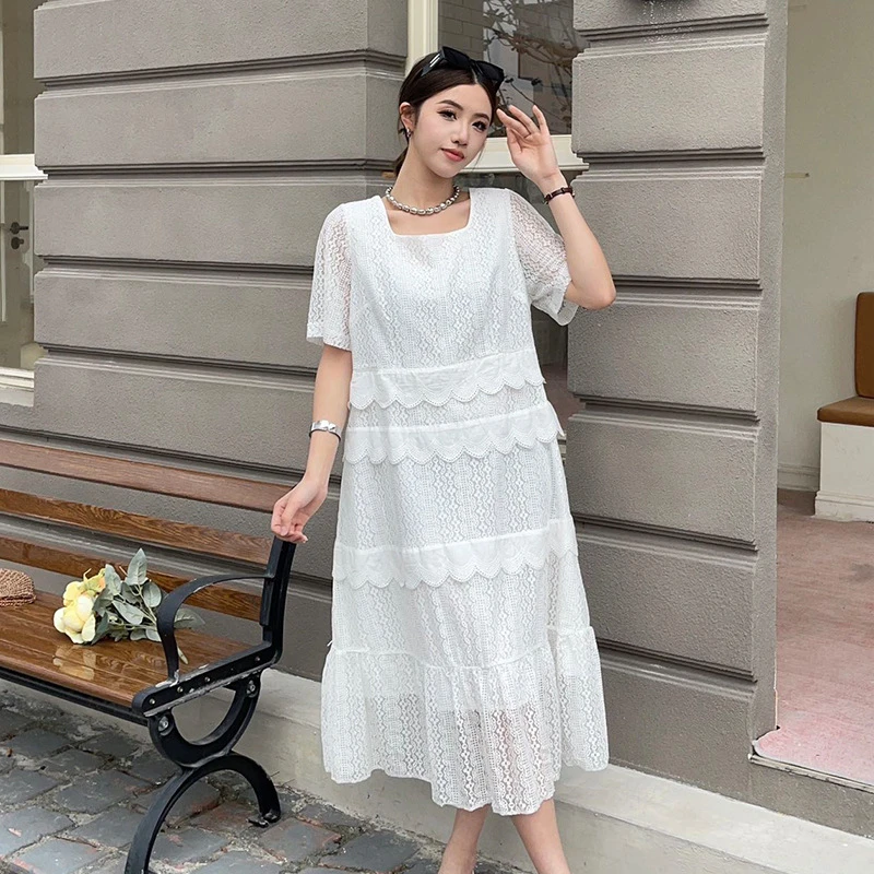 【66125】130-320斤加大码女装法式连衣裙夏季新款胖mm透气清新简约