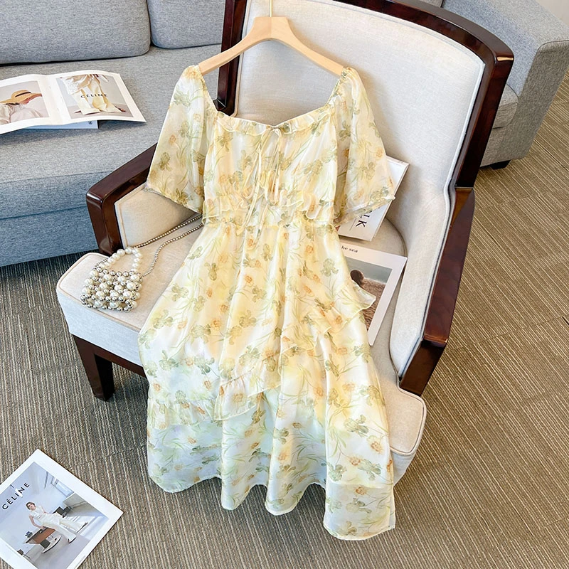 【63687】120-350斤大码女装胖mm碎花连衣裙小众高级感夏季款小清新