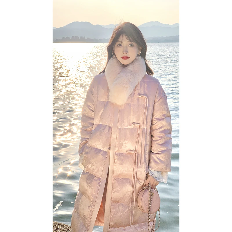 果果家   人丝/新中式气质2024冬女新款设计感提花外套