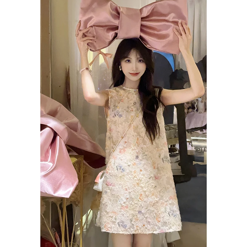 果果家 花满蹊国风设计感A字裙2024新夏季显瘦减龄小众少女连衣裙