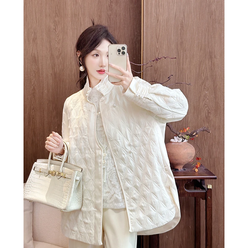 果果家 新中式国风刺绣羽绒服2024冬季女时尚立领盘扣保暖外套