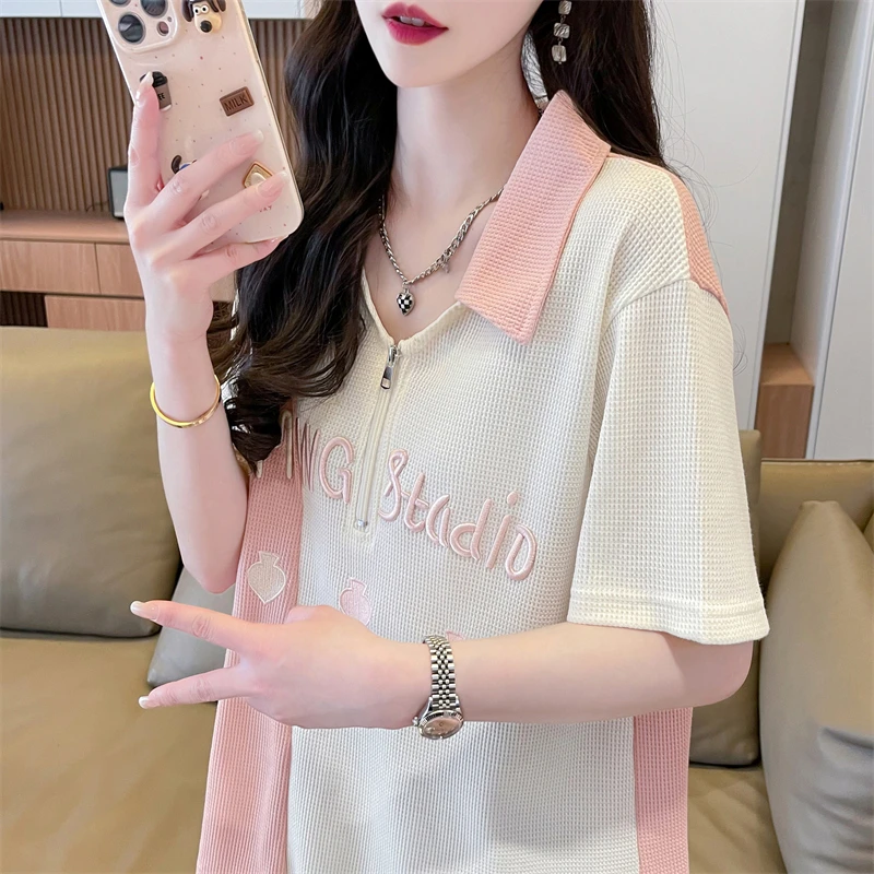 独特设计感2024夏季别致polo翻领短袖T恤上衣女休闲小众韩版显瘦