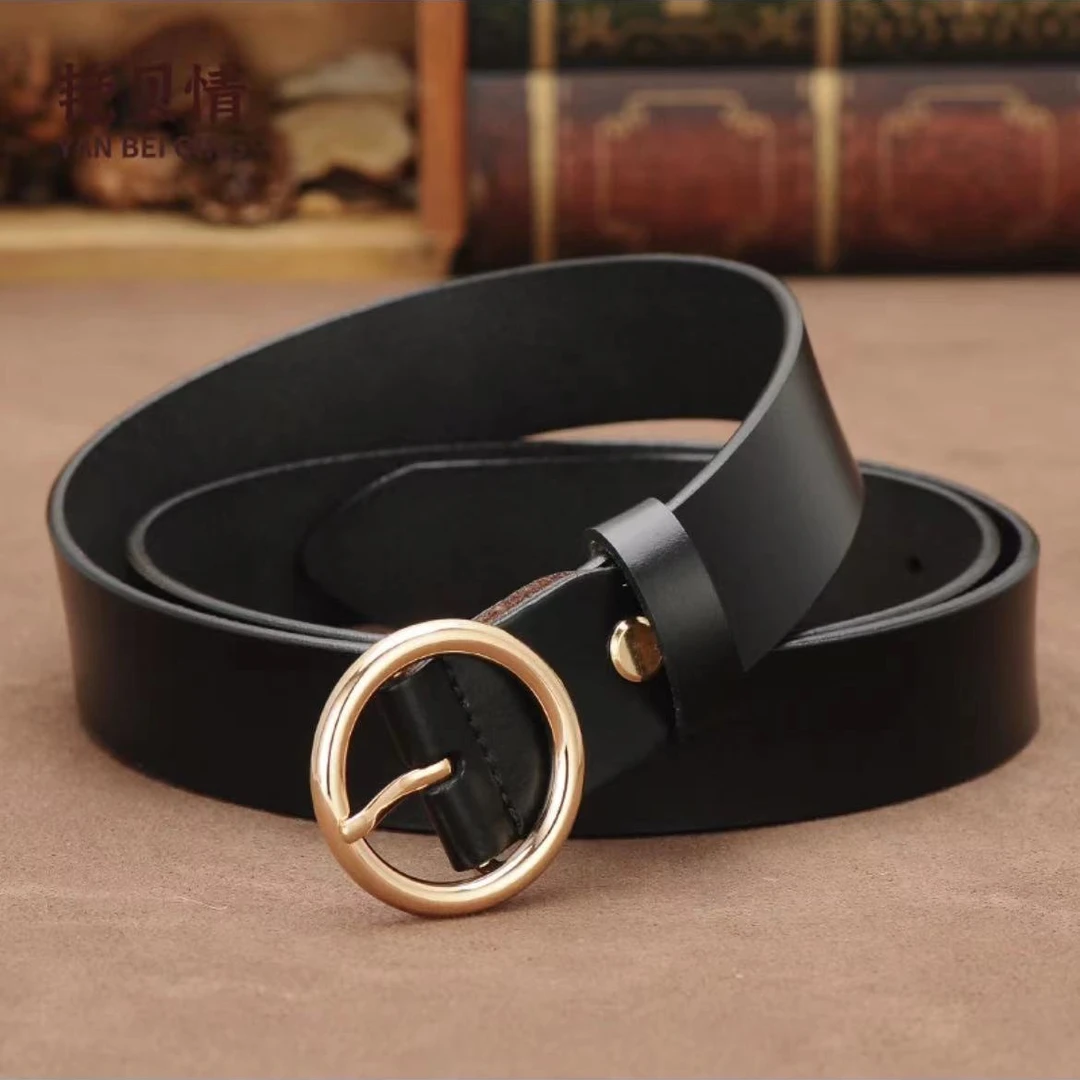 女士真牛皮皮带真皮腰带针扣腰带女圆牛仔裤皮带