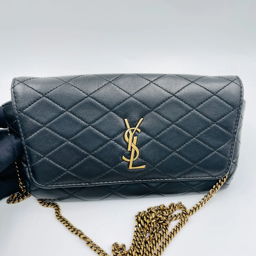 95新 YSL/圣罗兰 YSL 黑色小羊皮金标单肩包