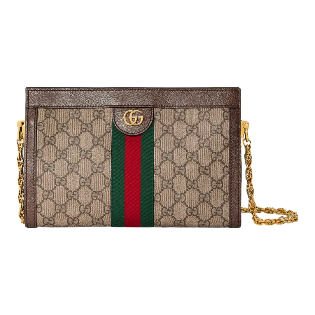 99新 GUCCI/古驰 古驰老花牛皮 Ophidia 夹子信封链条包单肩时尚