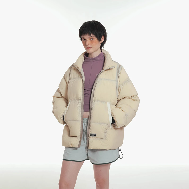 Unvesno (UN) 超轻杏色半透明压线拼接白鸭绒羽绒服休闲CT-2171