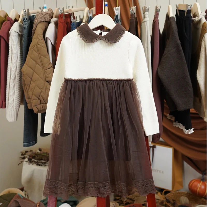 【辛西娅】韩系复古秋冬女童设计师款毛衣加绒连衣裙-LD052