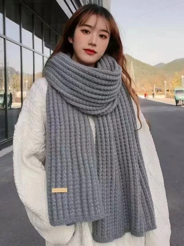 2023新款软糯百搭韩版针织毛线纯色围巾女秋冬季学生加厚情侣围脖