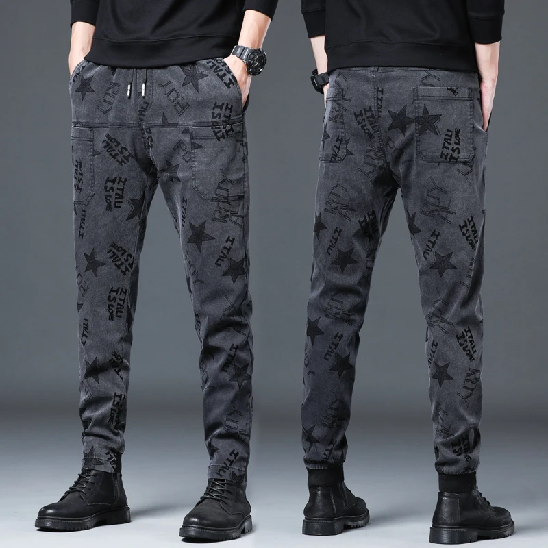 【春秋新款  六口袋】提花休闲裤男宽松直筒时尚百搭潮流男士长裤子